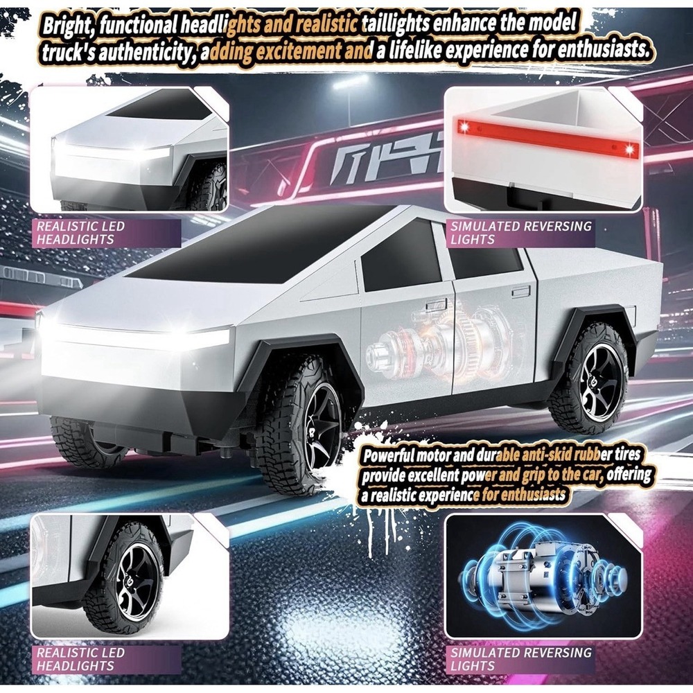 Electric CYBER Truck 2.4 GHz RC Remote Control USB Rechargeable, LED Lights NEW - Picture 2 of 11